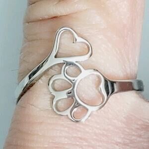 Wrap Adjustable Fashion Ring Paw Print And Heart Silver Ring